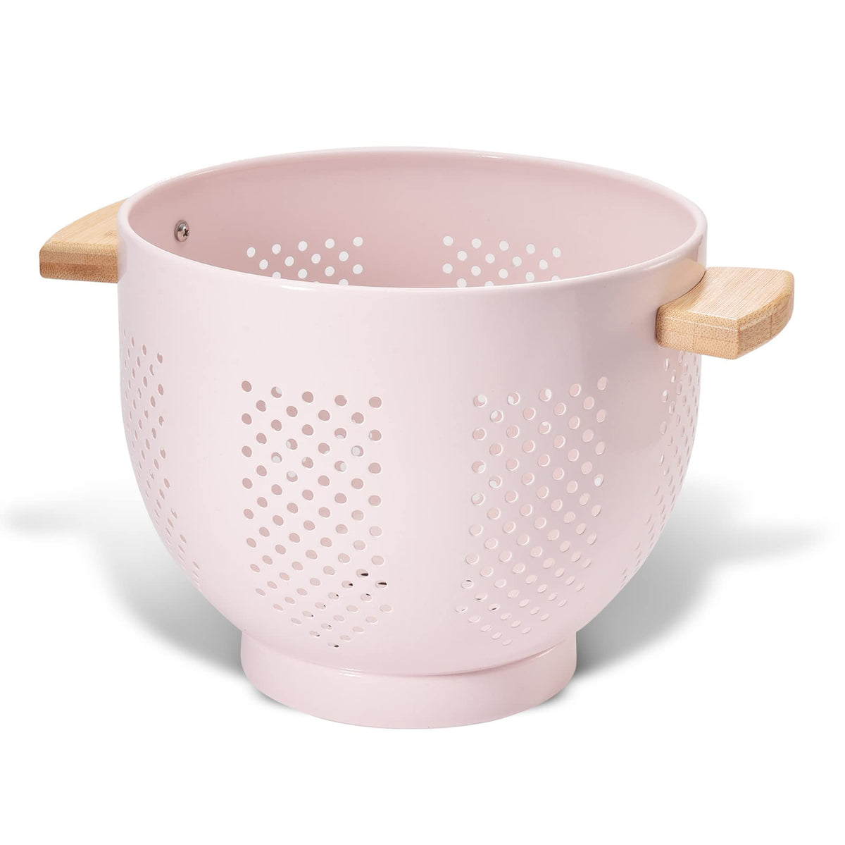 Metal Colander with Wood Handle and Stable Base, Powder Coated Steel Kitchen Strainer Basket for Draining Pasta, Vegetable and fruit(5.5quart,Matte Black)