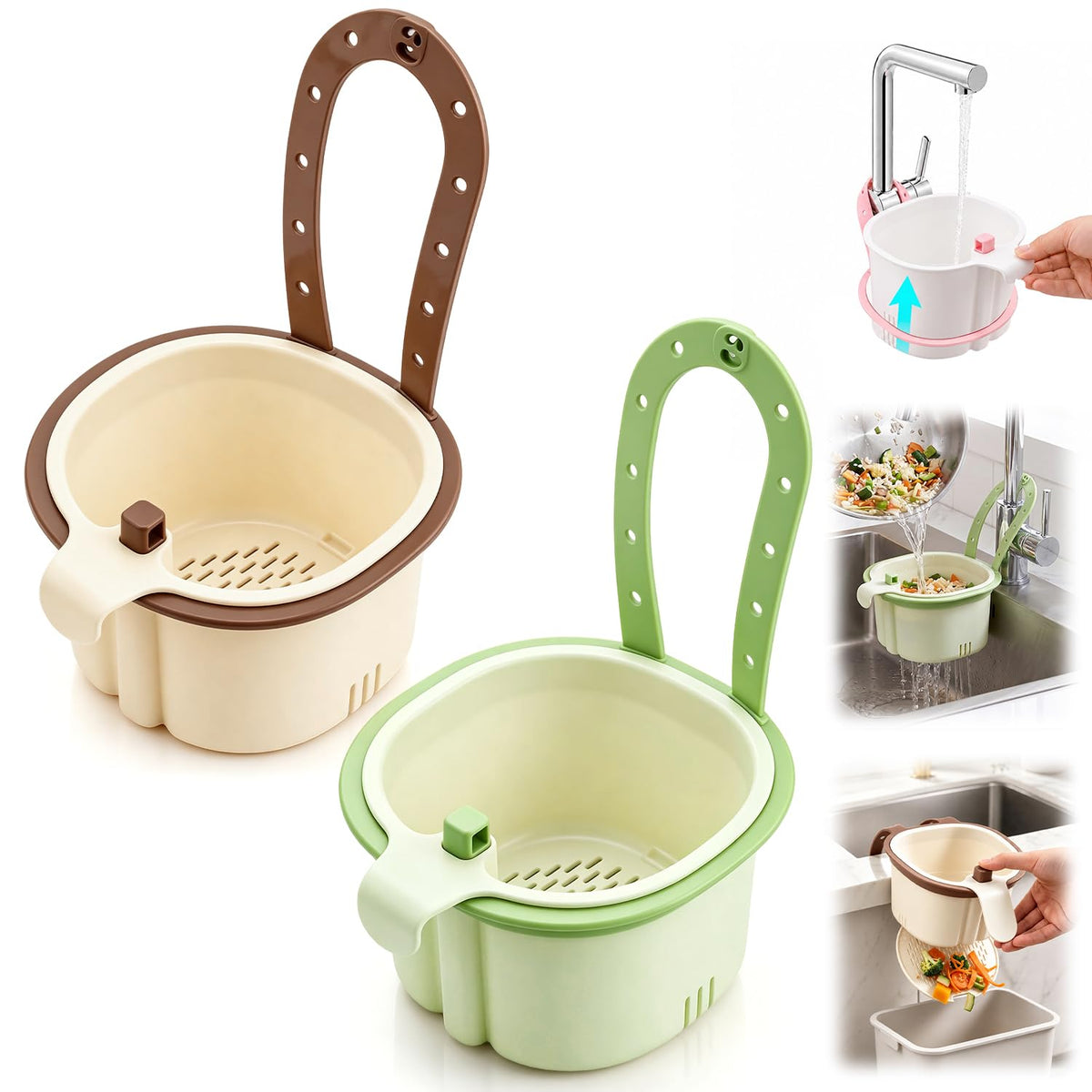 2Pcs 2026 New Cactus Kitchen Sink Strainer Basket, Hanging Sink Drain Basket, Multifunctional Hanging Sink Drain Basket, Household Kitchen Sink Food Waste Filter Basket, Green + Pink