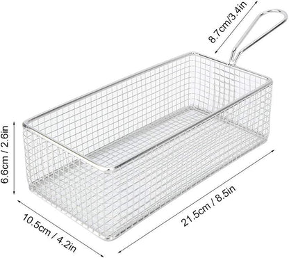 Stainless Steel Colander Strainer Rectangle Mesh Oil Basket French Fries Holder Fried Food Table Serving Drainer Sink for Baking, Pasta, Rice, Flour Vegetable, Tea Sifter