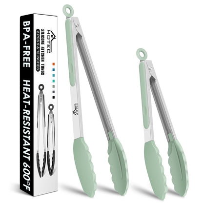 HOTEC Premium Stainless Steel Locking Kitchen Tongs with Silicon Tips, Set of 3-7", 9" and 12" (Gradient Blue)