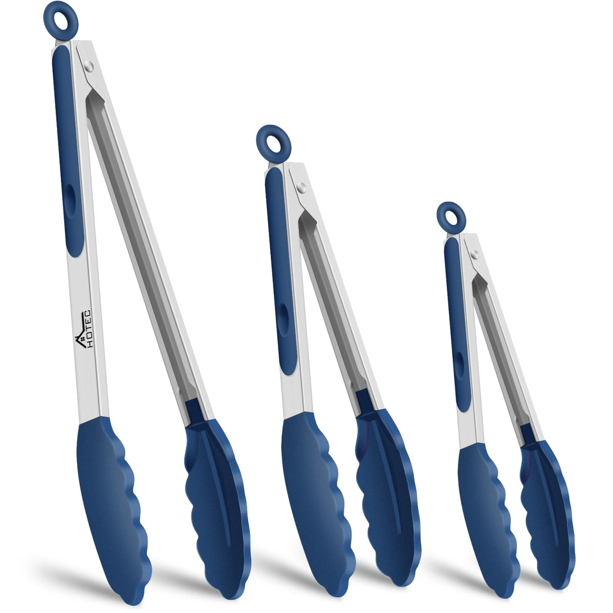 HOTEC Premium Stainless Steel Locking Kitchen Tongs with Silicon Tips, Set of 3-7", 9" and 12" (Gradient Blue)