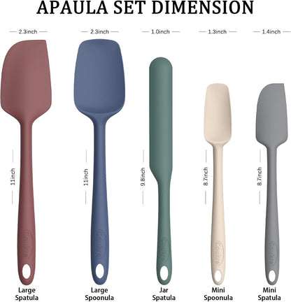Coukre Silicone Spatula Set of 5,High Temperature Resistant, Food Grade Silicone, Dishwasher Safe, for Baking, Cooking (Pure Colorful A)