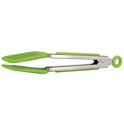 Tovolo Mini Turner Tongs Nonstick Flat Head Tong for Easily Flipping Cooking Serving, Heat Resistant Tongs BPA Free Dishwasher Safe Tongs Easy Lock Non Slip Grip Stainless Steel Handle, White