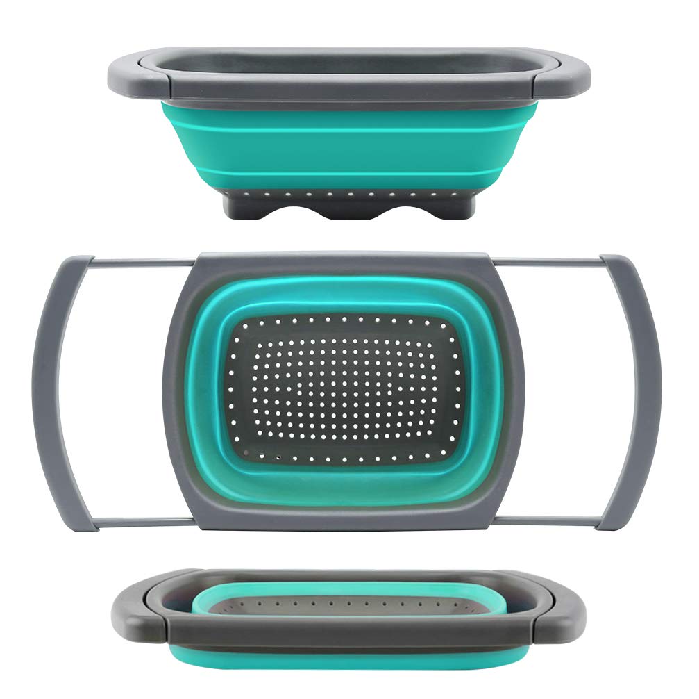 Qimh Colander collapsible, Colander Strainer Over The Sink Vegetable Fruit Strainer Basket (6 Quart) with Extendable Handles, New Kitchen Essentials