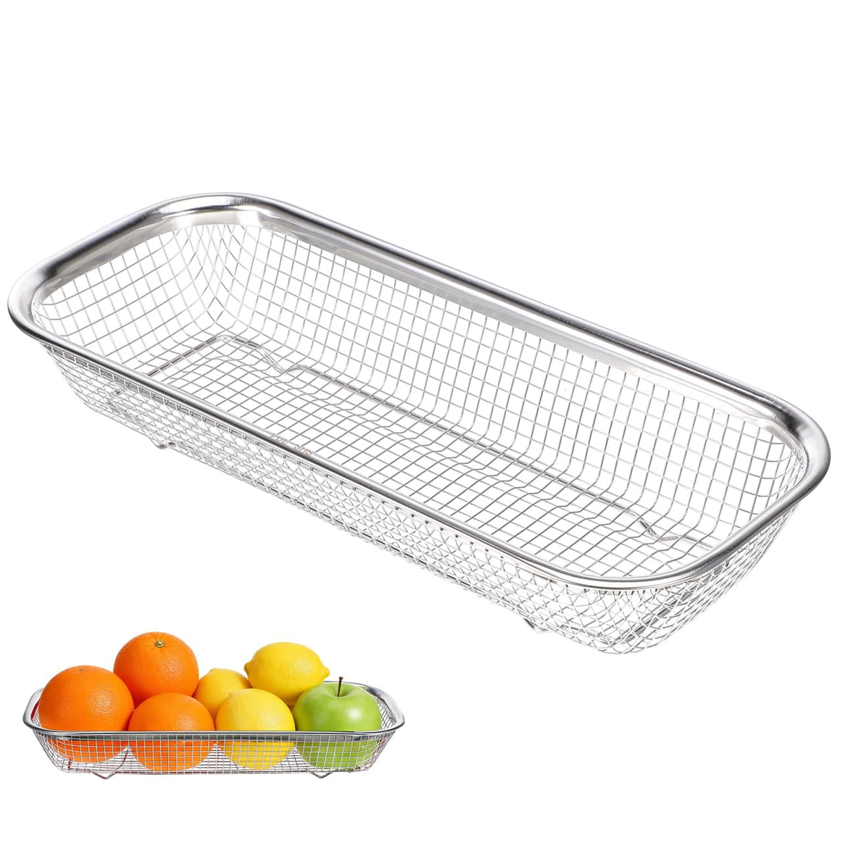 Ipetboom Stainless Steel Drain Basket Fruit and Vegetable Washing Basket Rectangular Kitchen Sink Strainer Mesh Colander for Rinsing Draining and Storage 12.99 X 9.44 X 2.75 in