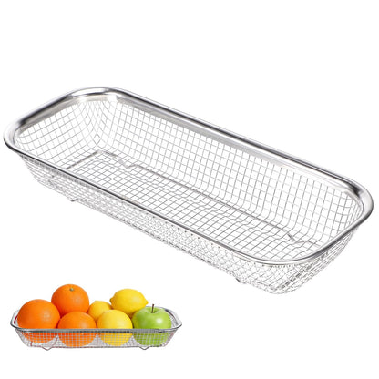 Ipetboom Stainless Steel Drain Basket Fruit and Vegetable Washing Basket Rectangular Kitchen Sink Strainer Mesh Colander for Rinsing Draining and Storage 12.99 X 9.44 X 2.75 in