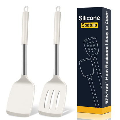 2 Pack Silicone Spatula Set, Solid & Slotted Turner for Non-Stick Pans