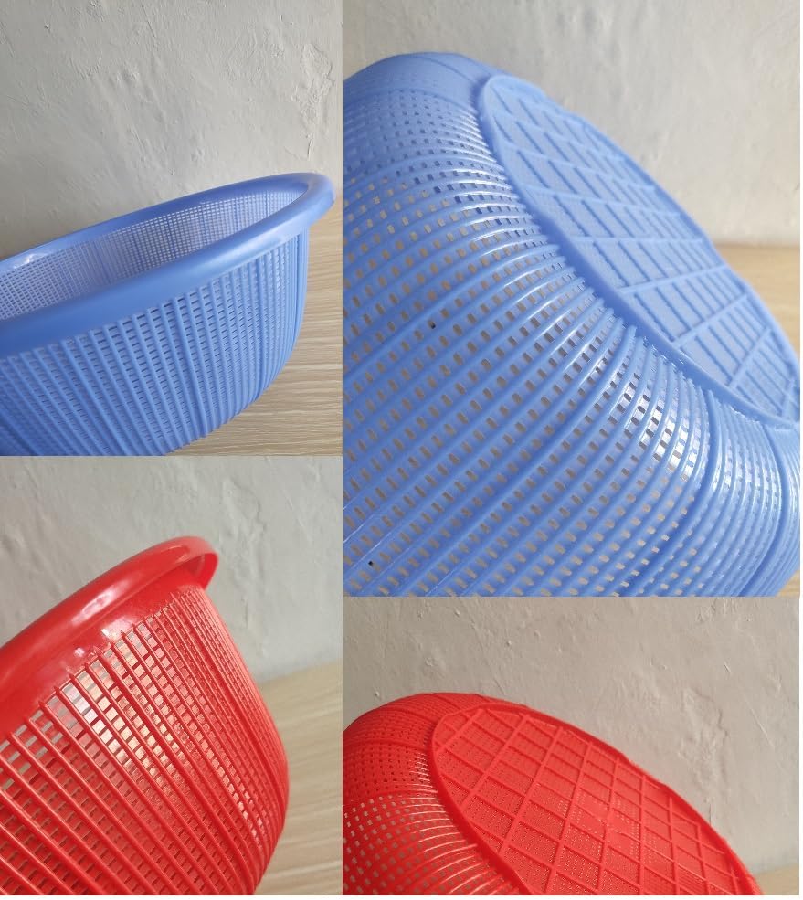 4 Pcs Large Plastic Wash Basket Round Perforated Colander Wash Vegetables and Fruits Drain Cooked Pasta Kitchen Essentials Food Strainer Basket Strainer Kitchen Blue Green Red Orange color