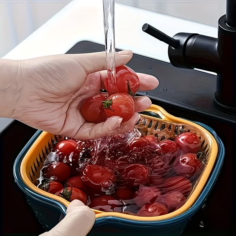 4 Pcs Plastic Colander Set – Dual Drain Basket, Washable Sieve, Fruit and Vegetable Washing Container, Kitchen Household Supplies