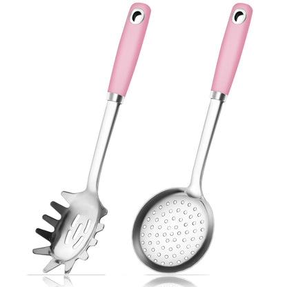 14-in Cooking Spoons Set, Heavy Duty 18/0 Stainless Steel Large Serving Spoons Set, Slotted Spoon, Cooking Spoon & Soup Ladle, Commercial and Residential Use, Pack of 3
