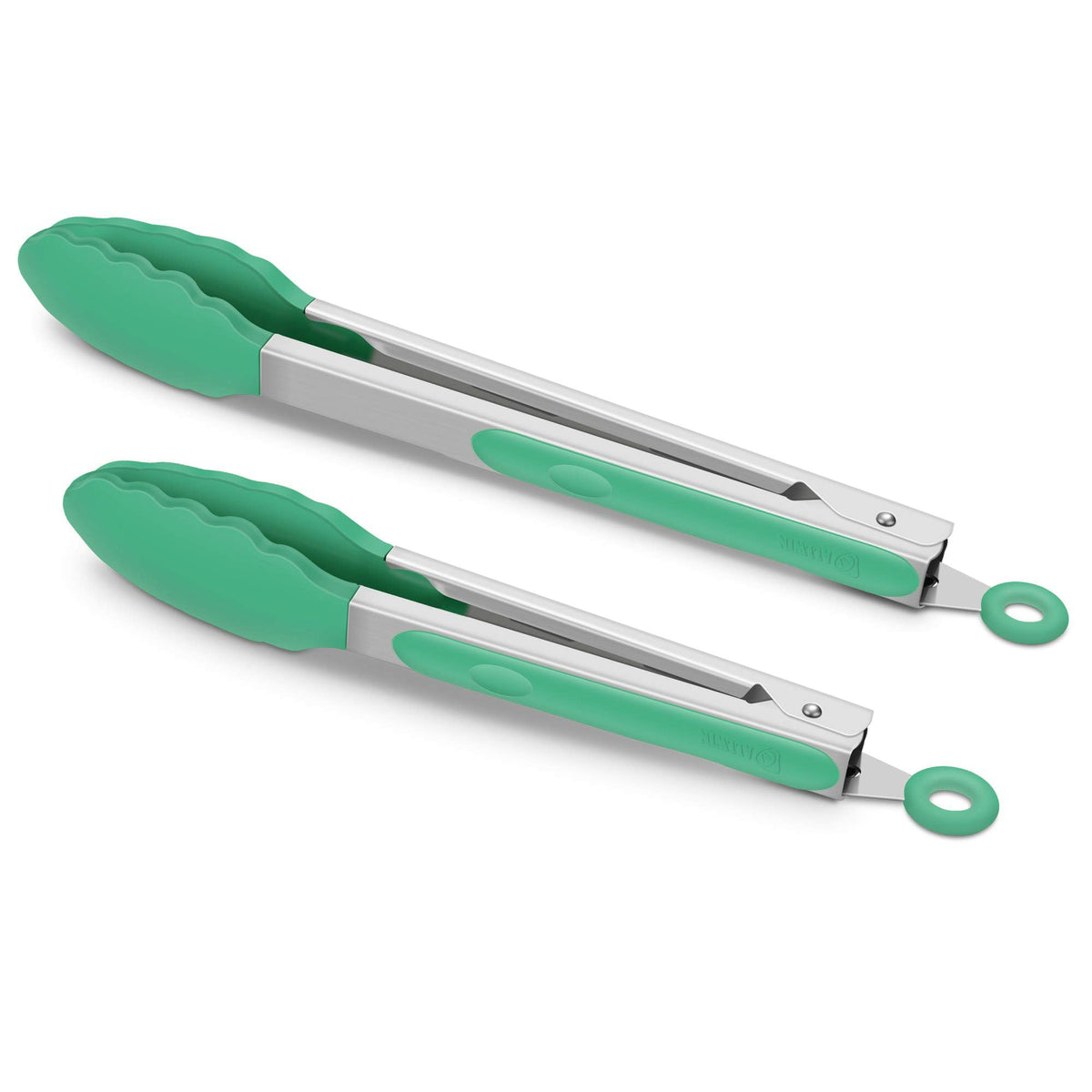 2 Pack Silicone Kitchen Tongs, 9 & 12 Inch, Stainless Steel, Black
