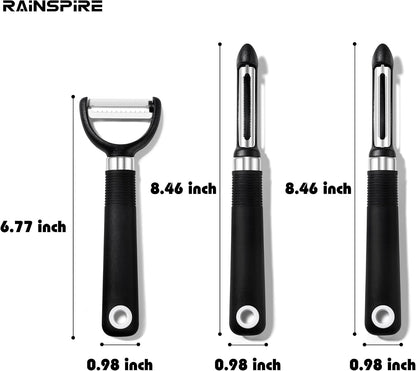 Rainspire 3-Piece Peeler Set, Premium Swivel Vegetable Peeler, Kitchen Gadgets Apple Peeler Potato Peeler Veggie Peeler Fruit Peeler, Dishwasher Safe Kitchen Accessories, Black