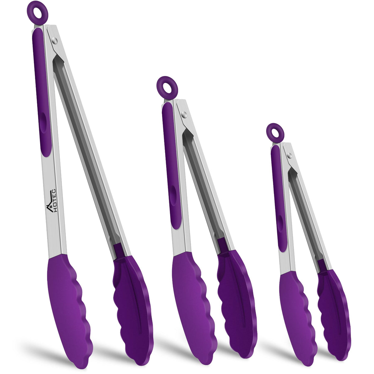 HOTEC Premium Stainless Steel Locking Kitchen Tongs with Silicon Tips, Set of 3-7", 9" and 12" (Gradient Blue)