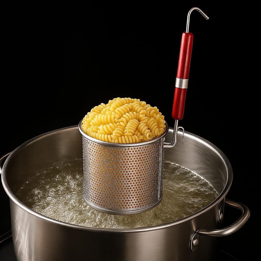 3PCs Mesh Pasta Basket Food Strainer Insert For Pot, Colander with Round Wooden Handle Stainless Steel Mesh Spider Strainer for Pasta Noodles Dumpling Vegetable