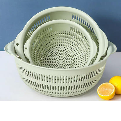 Washing basket, round perforated strainer, washing vegetables and fruits, draining cooked noodles with handle, kitchen food filter basket, plastic filter basket, cooking (3PCS blue)
