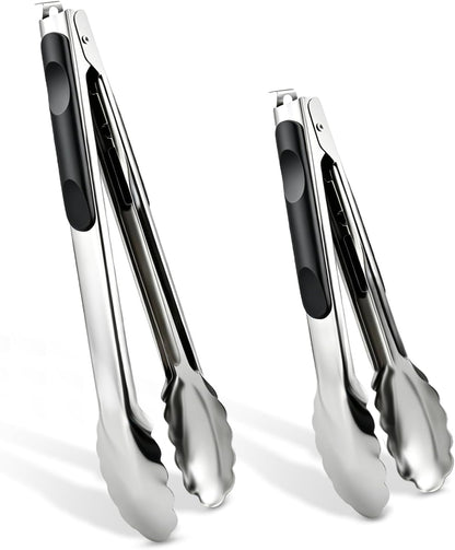 2 Pcs 9/12 Inch Kitchen Tongs for Cooking, BBQ & Salad