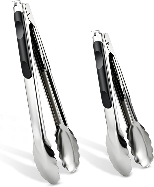 2 Pcs 9/12 Inch Kitchen Tongs for Cooking, BBQ & Salad
