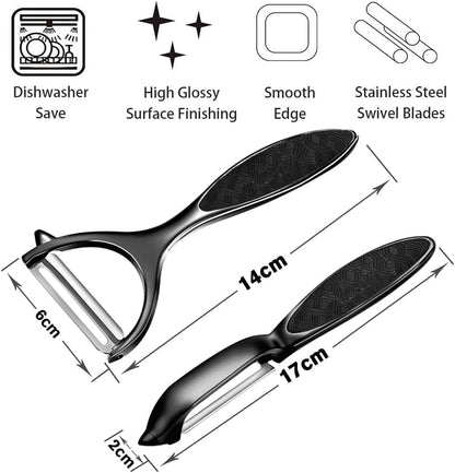 Vegetable Peeler, Potato Peelers for Kitchen Stainless Steel Multi-function Set Fruit Peeler For Kitchen and Household Tools Y & I Shape Swivel Blades for Fruit Vegetables(Black)