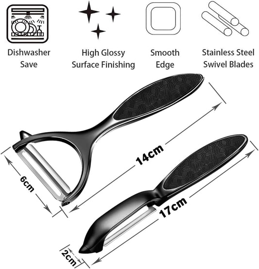 Vegetable Peeler, Potato Peelers for Kitchen Stainless Steel Multi-function Set Fruit Peeler For Kitchen and Household Tools Y & I Shape Swivel Blades for Fruit Vegetables(Black)