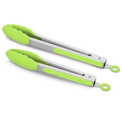 2 Pack Silicone Kitchen Tongs, 9 & 12 Inch, Stainless Steel, Black