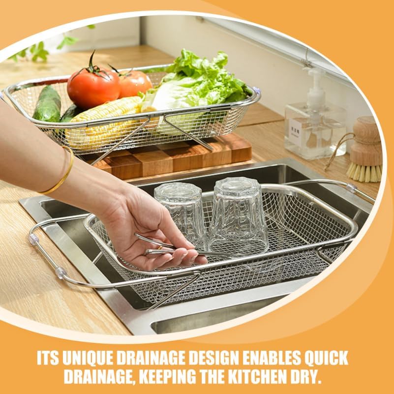 Kichvoe Retractable Sink Drain Basket Extendable Stainless Steel Kitchen Strainer Large Capacity Reusable Food and Vegetable Drainer with Quick Drainage for Home Kitchen