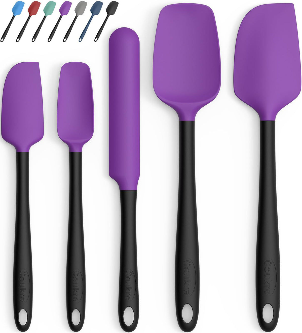 Coukre Silicone Spatula Set of 5,High Temperature Resistant, Food Grade Silicone, Dishwasher Safe, for Baking, Cooking (Aqua Green)