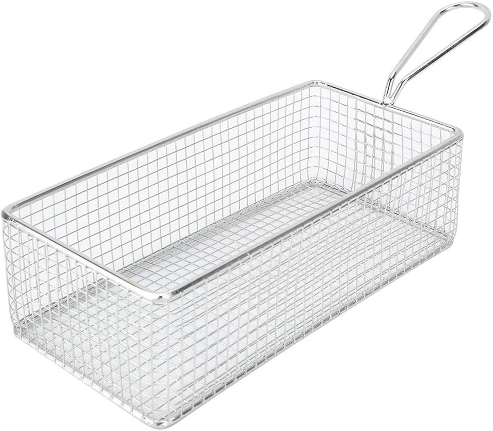 Stainless Steel Colander Strainer Rectangle Mesh Oil Basket French Fries Holder Fried Food Table Serving Drainer Sink for Baking, Pasta, Rice, Flour Vegetable, Tea Sifter