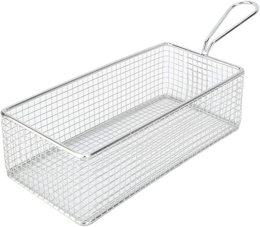 Stainless Steel Colander Strainer Rectangle Mesh Oil Basket French Fries Holder Fried Food Table Serving Drainer Sink for Baking, Pasta, Rice, Flour Vegetable, Tea Sifter