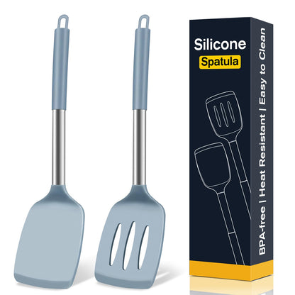 2 Pack Silicone Spatula Set, Solid & Slotted Turner for Non-Stick Pans