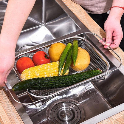 Kichvoe Retractable Sink Drain Basket Extendable Stainless Steel Kitchen Strainer Large Capacity Reusable Food and Vegetable Drainer with Quick Drainage for Home Kitchen