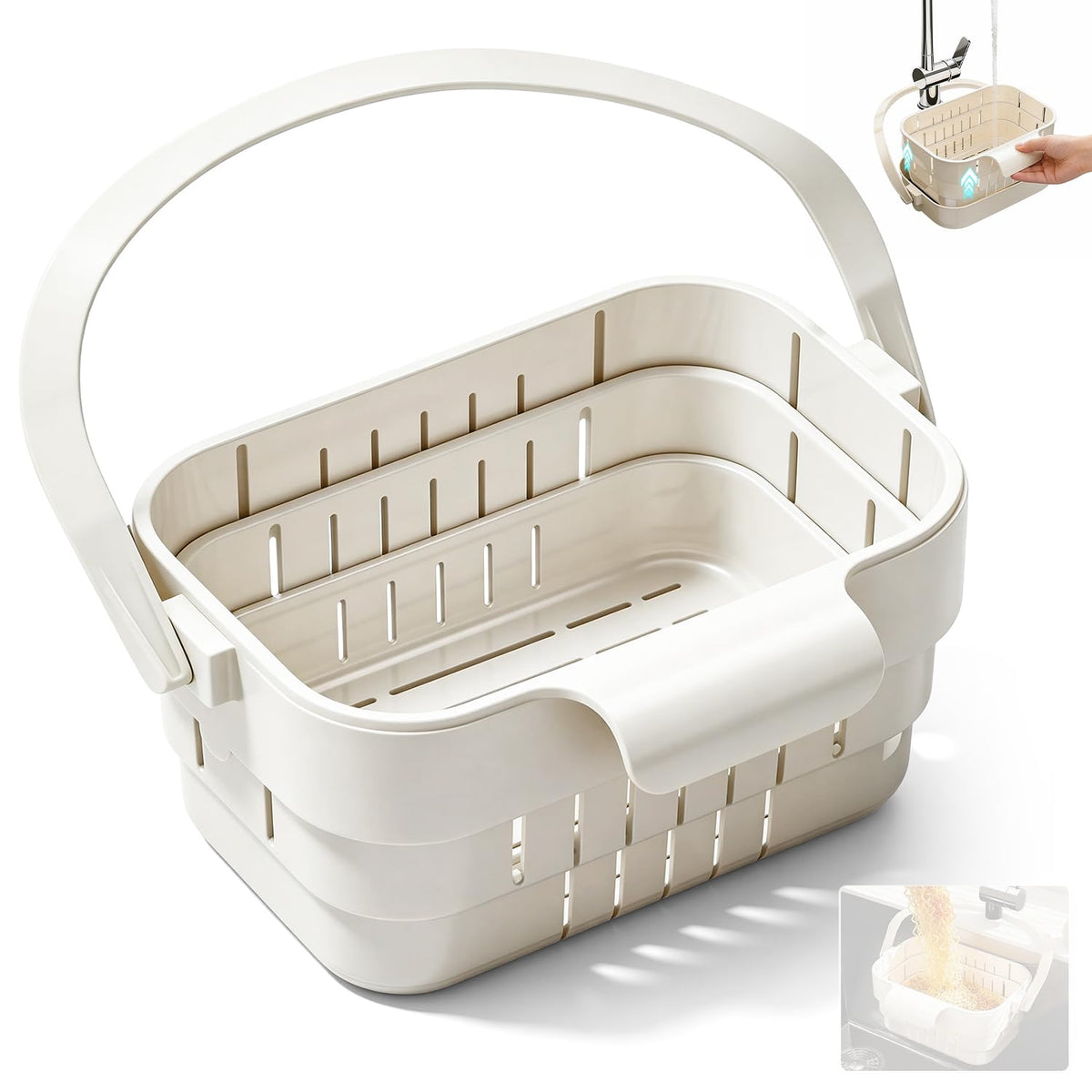 Foldable Hanging Kitchen Sink Drain Basket, 2026 Upgraded Foldable Kitchen Sink Strainer, Stretchable Kitchen Colander, No-Drill Hanging Drain For Fruit Vegetable Washing Rice Rinsing (Green)