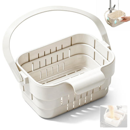 Foldable Hanging Kitchen Sink Drain Basket, 2026 Upgraded Foldable Kitchen Sink Strainer, Stretchable Kitchen Colander, No-Drill Hanging Drain For Fruit Vegetable Washing Rice Rinsing (Green)