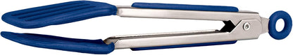 Tovolo Mini Turner Tongs Nonstick Flat Head Tong for Easily Flipping Cooking Serving, Heat Resistant Tongs BPA Free Dishwasher Safe Tongs Easy Lock Non Slip Grip Stainless Steel Handle, White