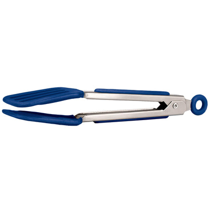 Tovolo Mini Turner Tongs Nonstick Flat Head Tong for Easily Flipping Cooking Serving, Heat Resistant Tongs BPA Free Dishwasher Safe Tongs Easy Lock Non Slip Grip Stainless Steel Handle, White