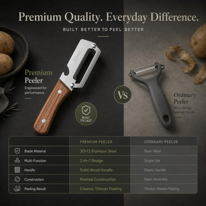 3-in-1 Vegetable Peeler with Bottle Opener, Wooden Handle