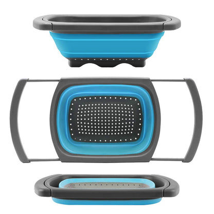 Qimh Colander collapsible, Colander Strainer Over The Sink Vegetable Fruit Strainer Basket (6 Quart) with Extendable Handles, New Kitchen Essentials