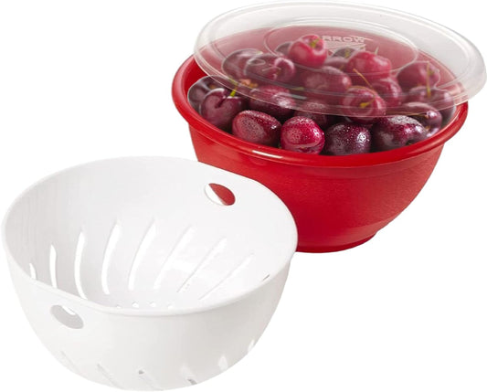 Arrow Berry Bowl & Berry Colander Set - Fruit Strainer Container with Lid - Rinse, Store & Serve - Dishwasher Safe, BPA Free - 1 Quart, Assorted Colors (Red or Green) - Made in USA