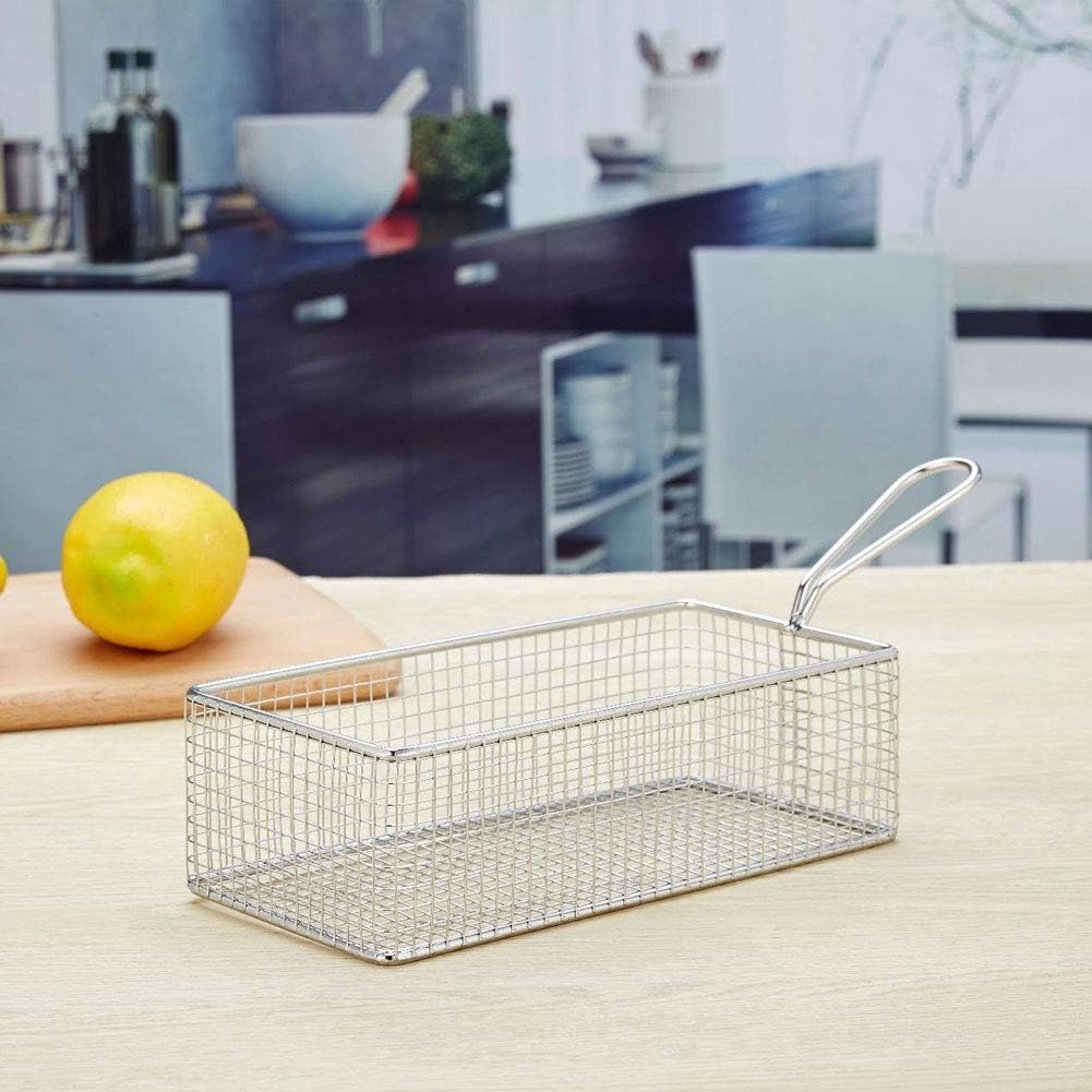 Stainless Steel Colander Strainer Rectangle Mesh Oil Basket French Fries Holder Fried Food Table Serving Drainer Sink for Baking, Pasta, Rice, Flour Vegetable, Tea Sifter