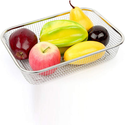Ipetboom Stainless Steel Drain Basket Fruit and Vegetable Washing Basket Rectangular Kitchen Sink Strainer Mesh Colander for Rinsing Draining and Storage 12.99 X 9.44 X 2.75 in