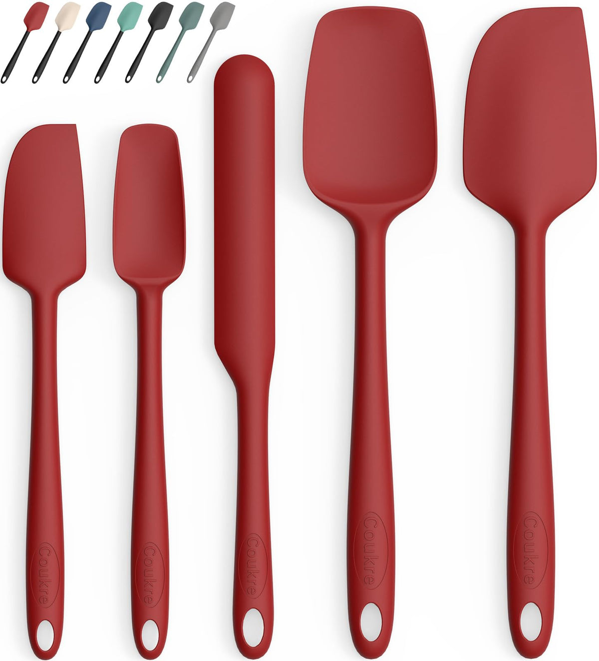 Coukre Silicone Spatula Set of 5,High Temperature Resistant, Food Grade Silicone, Dishwasher Safe, for Baking, Cooking (Pure Colorful A)