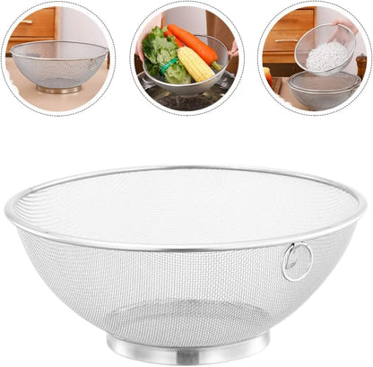 Zerodeko Stainless Steel Mesh Net Colander Strainer Basket Drainer Fine Mesh Strainer Rice Washing Bowl Sieve Sifters for Washing Fruit Vegetable Rice 26.3CM