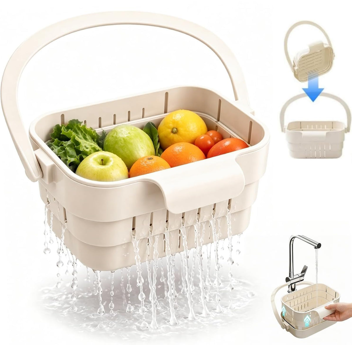 Foldable Hanging Sink Drain Basket – Stretchable Kitchen Colander with Flip Cover, Space-Saving Food Strainer & Multi-Functional Faucet Storage Rack, Draining for Fruits, Vegetables, Utensils (Green)