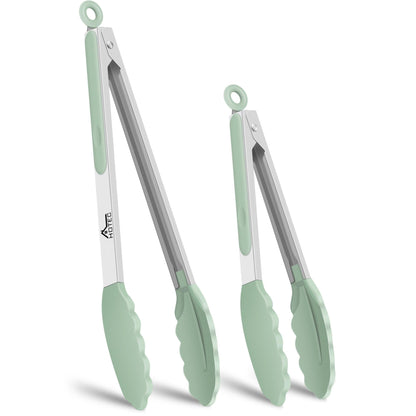 HOTEC Premium Stainless Steel Locking Kitchen Tongs with Silicon Tips, Set of 3-7", 9" and 12" (Gradient Blue)