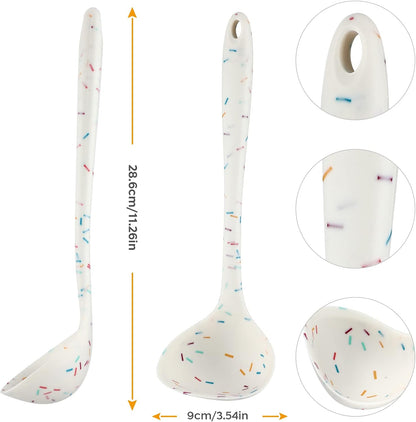 4 Pieces Silicone Ladles for Cooking - 4 Colors Middle Soup Ladle Spoon Heat Resistant Kitchen Ladle Spoons, Cooking and Serving Spoon for Soup Sauce Chili Gravy Salad Canning Pouring