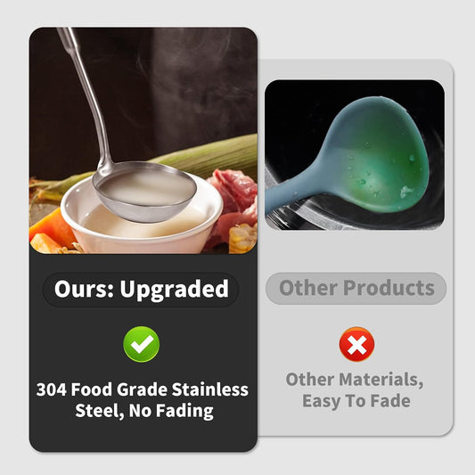 Newness 2 Pack Soup Ladle, [Rustproof, Heat Resistance, Integral Forming] Resilient 304 Stainless Steel Soup Spoon with Vacuum Ergonomic Round Handle, Cooking Spoon for Kitchen, 13.7 and 11.6 Inches