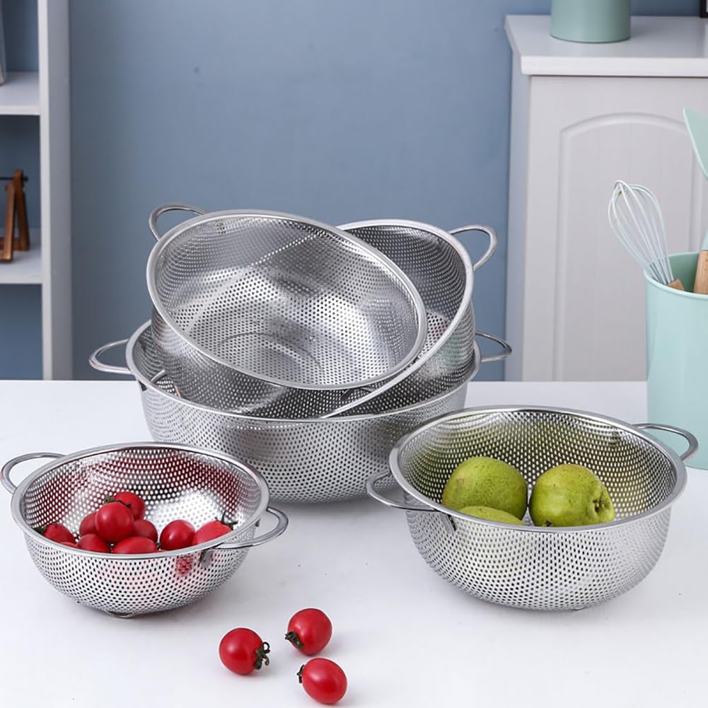 Stainless Steel Colanders Professional Food Strainers Kitchen Mesh Colanders Net Strainer Baskets Fruit Fine Mesh Strainers with Handles for Draining Rinsing