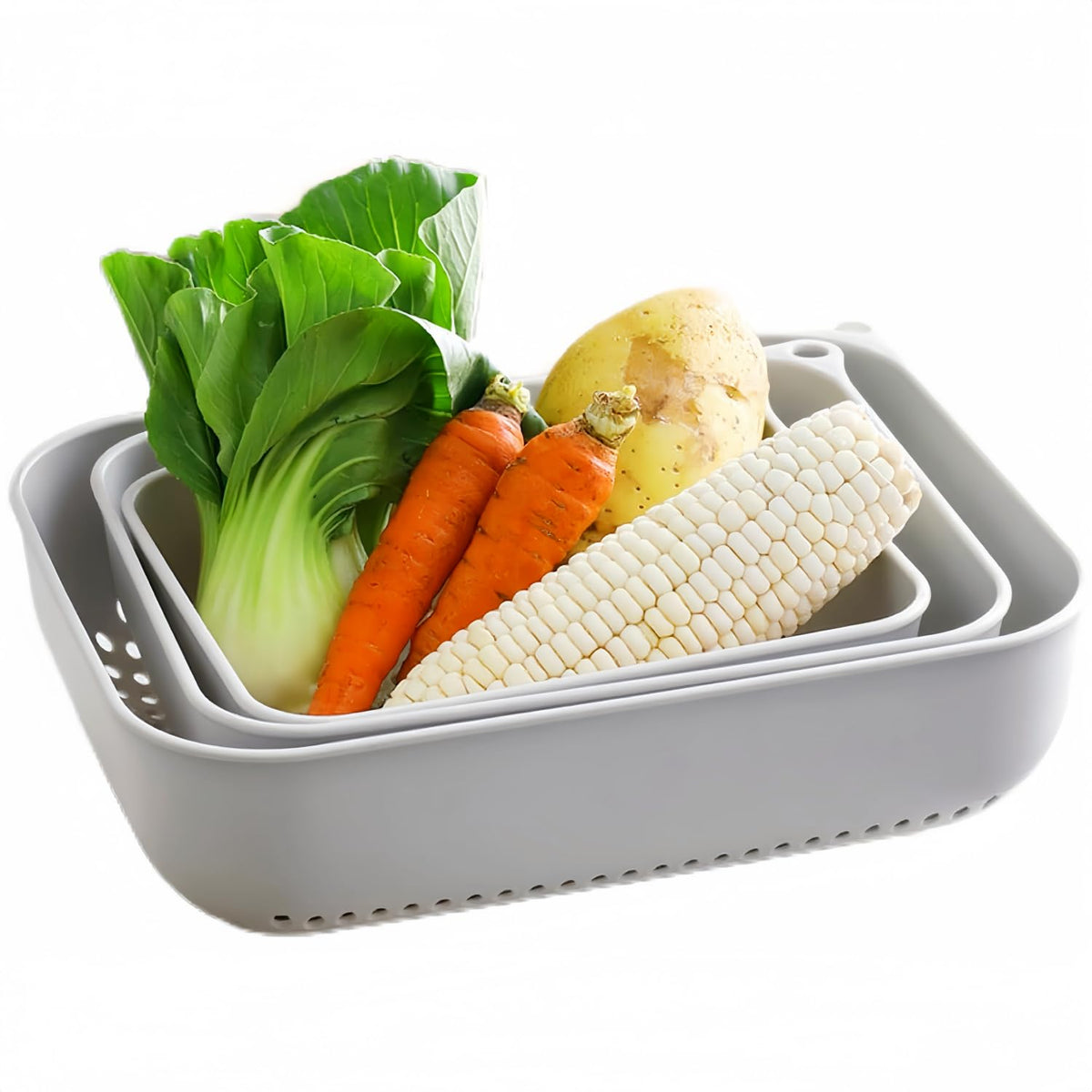 3pcs Fruits & Vegetable Colander Set,2 in 1 Fruit Washing Basket with Strainer,Multipurpose Vegetable Filter,Multi-layer Kitchen Draining Basket Set