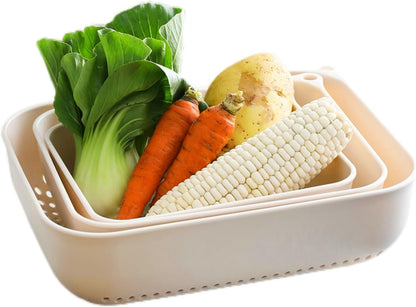 3pcs Fruits & Vegetable Colander Set,2 in 1 Fruit Washing Basket with Strainer,Multipurpose Vegetable Filter,Multi-layer Kitchen Draining Basket Set