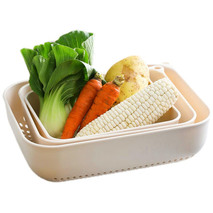 3pcs Fruits & Vegetable Colander Set,2 in 1 Fruit Washing Basket with Strainer,Multipurpose Vegetable Filter,Multi-layer Kitchen Draining Basket Set