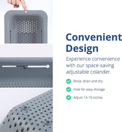 Expandable Over the Sink Colander, Kitchen Strainer Basket for Washing Fruits, Vegetables & Draining Pasta, White